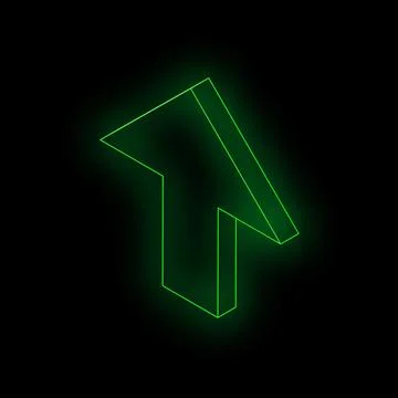 Green neon arrow pointing up on black background Stock Illustration