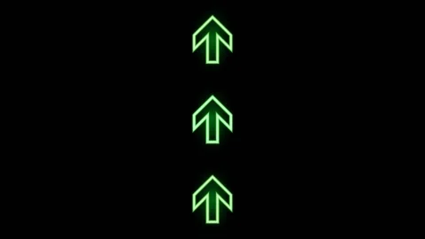 Green neon up arrows. Glowing element. Stock Footage 156349711