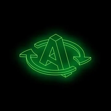 Green neon artificial intelligence rotating symbol on black background Illustrazione stock