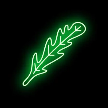 Green neon arugula leaf glowing on dark background Stock Illustration