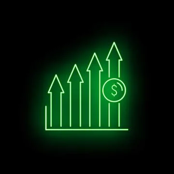 Green neon ascending dollar chart showing business growth Stock Illustration