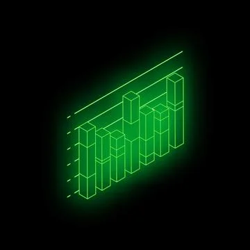 Green neon bar chart glowing on a black background Stock Illustration