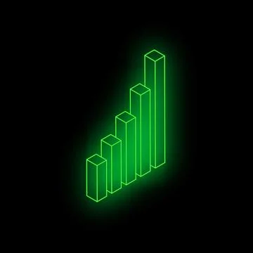 Green neon bar chart showing growth on black background Illustrazione stock