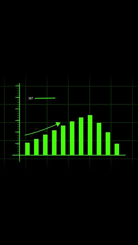 Green neon bar graph animation. Vertical video rising data chart loop. Tech.. Stock Footage 341613984