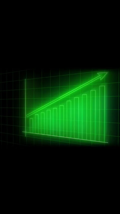 Green neon bar graph ascending growth. Vertical video financial success ani.. Stock Footage 341614552