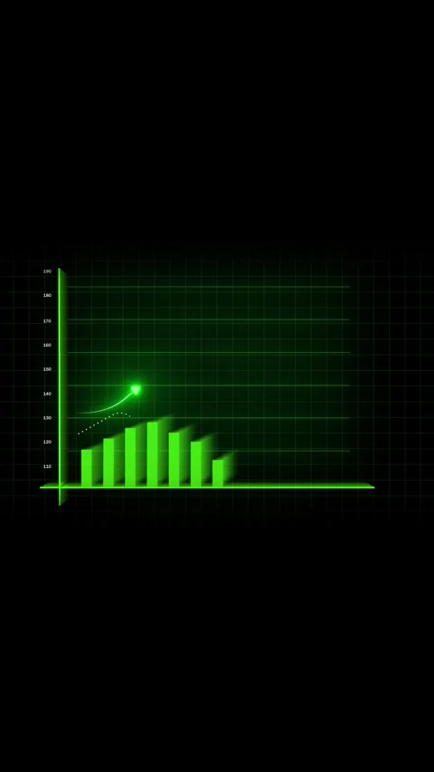 Green neon bar graph growing progress animation vertical video. Animated gr.. Stock Footage 341612237