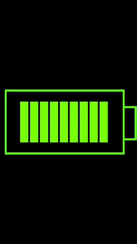 Green neon battery indicator with full charge bars on black. Green neon bat.. Stock Footage 344842776