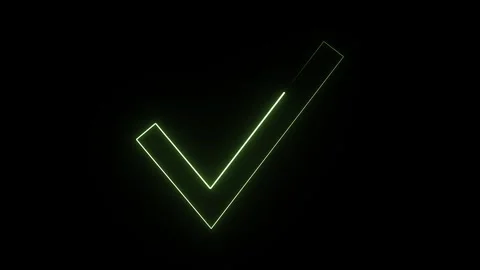 Green Neon Check Mark 4K Glow Approval Animation on Black Background Stock Footage 323298034