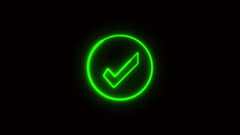 Green Neon Check Mark Inside Circle on animation Black Background symbol, c.. Stock Footage 321454489