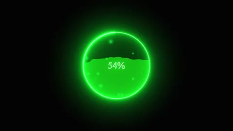 Green Neon Circle with 1 to 100% Loading Progress and Bubbles percentage an.. Stock Footage 321624645