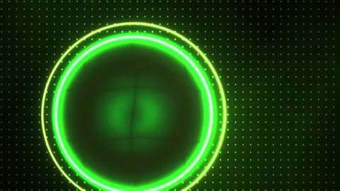 Green neon circle on dark background with grid pattern. Stock Footage 336702271