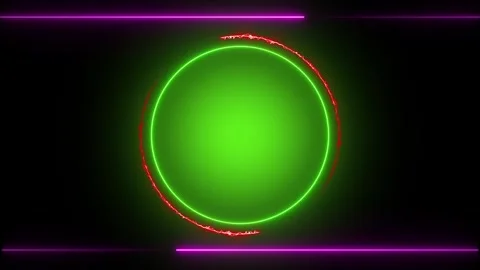 Green Neon Circle with Red Sparkle Border and Pink Horizontal Lines on anim.. Stock Footage 337363188