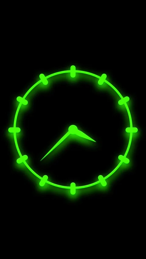 Green Neon Circular Frame with Hour Markers on Black Background circle glowin Stock Footage 337461377
