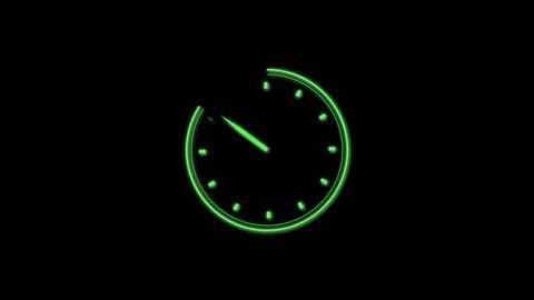 Green Neon Clock Dial with Glowing Markers and Hand on animation Black Back.. Video stock 321454606