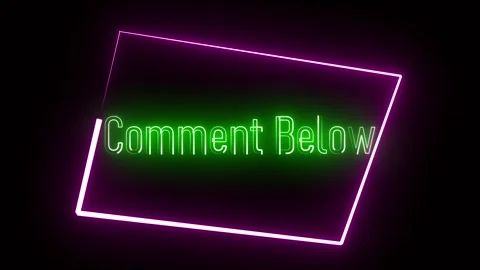 Green neon "comment below" sign glowing on dark background. Animated social.. Stock Footage 309011875