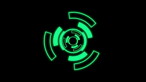 Green neon concentric circles rotating and pulsing against black background.. Stock Footage 339513215