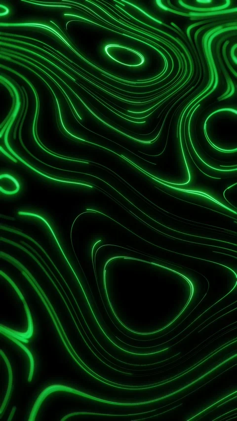 Green neon contour lines create abstract topographic wave pattern on black .. Stock Footage 335977832
