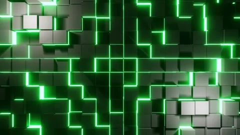 Green neon cubes with grey lights VJ loop background animation0001-0300 Stock Footage 340548296