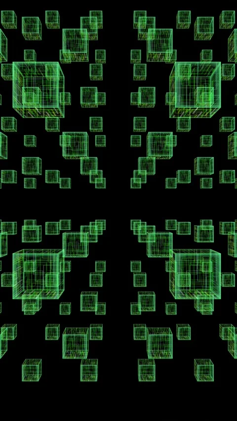 Green Neon Cubes Vertical Background Stock Footage 330336145