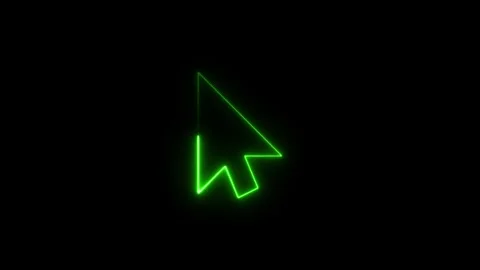 Green neon cursor arrow clicking on black background for digital interaction Video stock 344831008