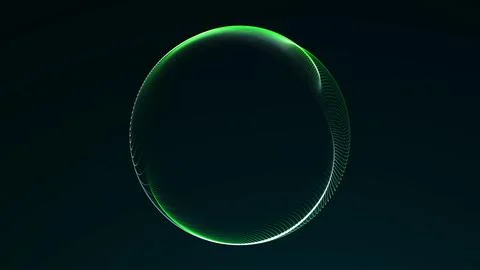 Green neon data orb with curved line structure on a black background, futur.. Stock Illustration