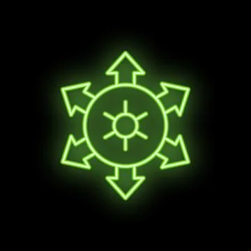 Green neon decentralization icon glowing on black background Stock Illustration