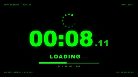 Green Neon Digital Countdown Timer With Loading Progress Bar Boot Sequence. Stock Footage 348230835