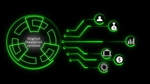 Green Neon Digital Financial System with Icons for Banking and Data finance.. Stock Footage 337366646