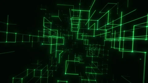 Green Neon Digital Grid Extending Through Futuristic Space. Looped 3D rendering Stock Footage 340607566