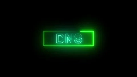 Green Neon DNS Text Inside A Glowing Rectangle On A Black Background domain.. Stock Footage 321586079