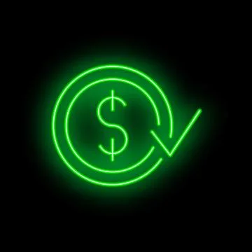 Green neon dollar sign validated with a check mark Stock Illustration