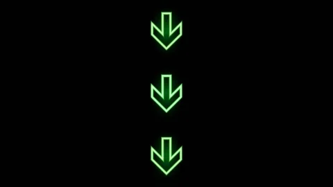 Green neon down arrows. Glowing element. Stock Footage 155765003