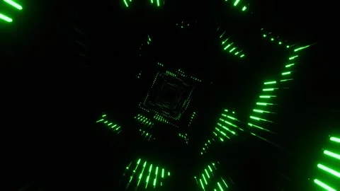 Green Neon Equalizer in a Square Tunnel Background VJ Loop in 4K Stock Footage 328357777