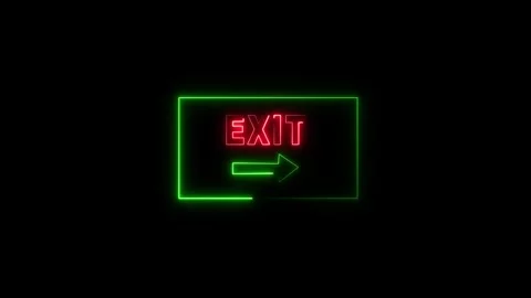 Green neon exit sign with red text and arrow. Exit sign glowing light. Gree.. Stock Footage 337369433