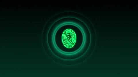 Green neon fingerprint patterns scan secure network nodes. Fingerprint patt.. Stock Footage 340997913