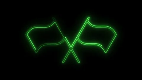Green neon flags animation on black background modern abstract symbol icon .. Stock Footage 308901480