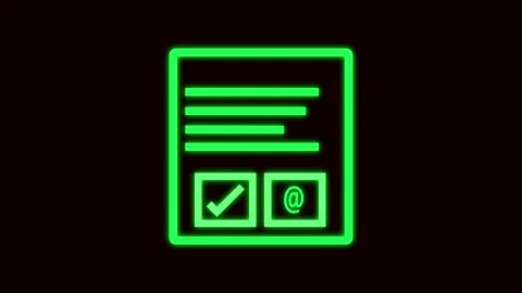 Green Neon Form with Check Mark and At Symbol on Dark animation Background .. Stock Footage 321861285
