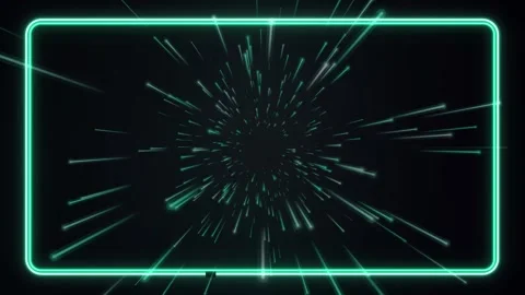 Green Neon Frame with Glowing Warp Speed Light Trails Animation Stock Footage 339988626