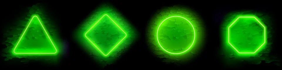 Green Neon Frames Set on Grunge Background Stock Illustration