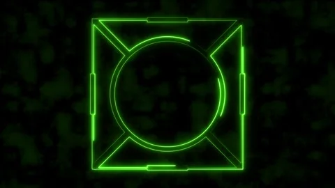 Green neon geometric abstract shape glowing on textured animated background.. Stock Footage 337365831
