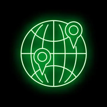 Green neon global navigation with location pins Stock Illustration