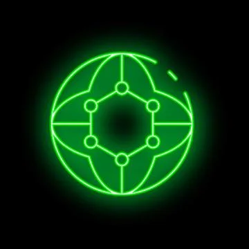 Green neon globe icon representing global network connectivity Stock Illustration