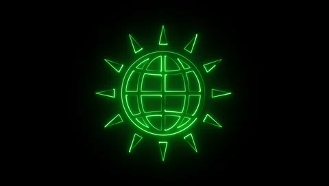 Green Neon Globe with Sun Rays Icon image stock Stock Footage 318053308