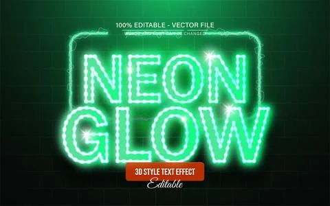 Green neon glow text effect editable Illustrazione stock