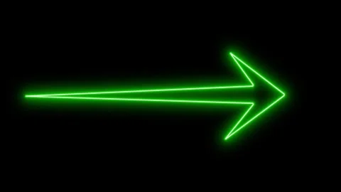 Green neon glowing arrow animation on black background for directional motion vi Stock Footage 334095327