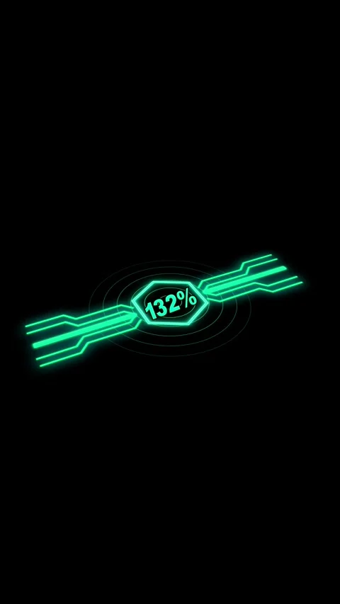 Green neon hexagon featuring percent with circuit board. Green neon hexagon.. Vídeos de archivo 344840448