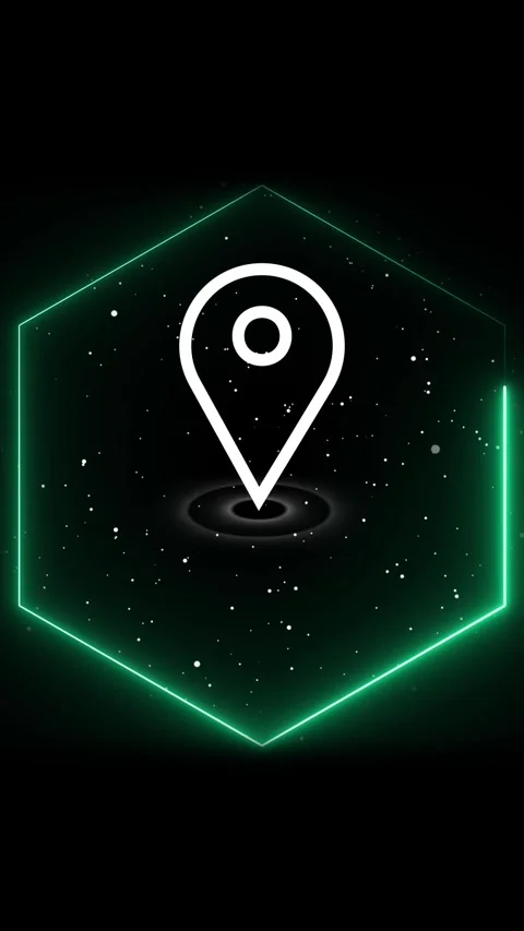 Green neon hexagonal icon with location pin symbol. Location pin for map an.. Stock Footage 344861161