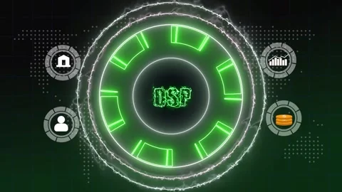 Green Neon HUD with DSP Text and Global Data Icons interface technology ani.. Stock Footage 331931772