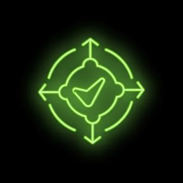 Green neon icon symbolizing validation in all directions Illustrazione stock