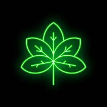 Green neon leaf glowing on black background Stock Illustration